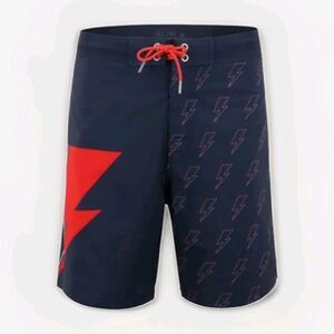 David Bowie Section 119 Size 34 Navy Aladdin Sane Bolt Board Shorts
